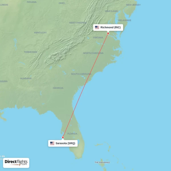 Richmond - Sarasota direct flight map