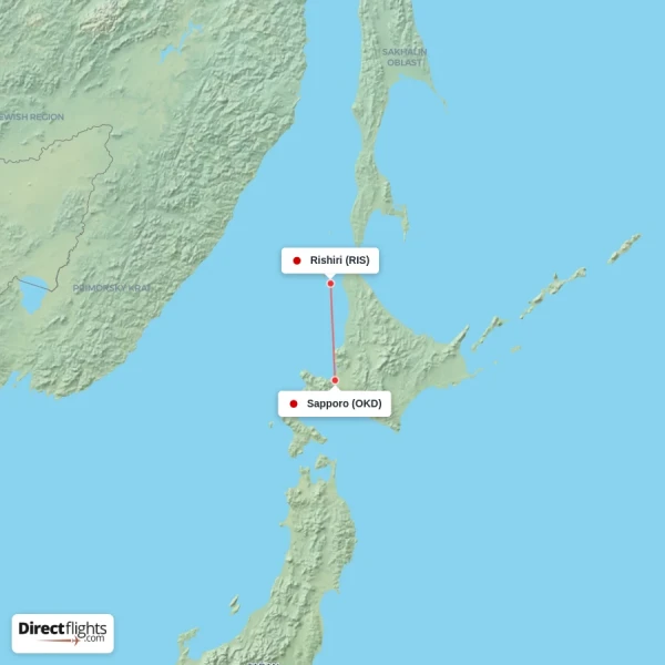 Rishiri - Sapporo direct flight map