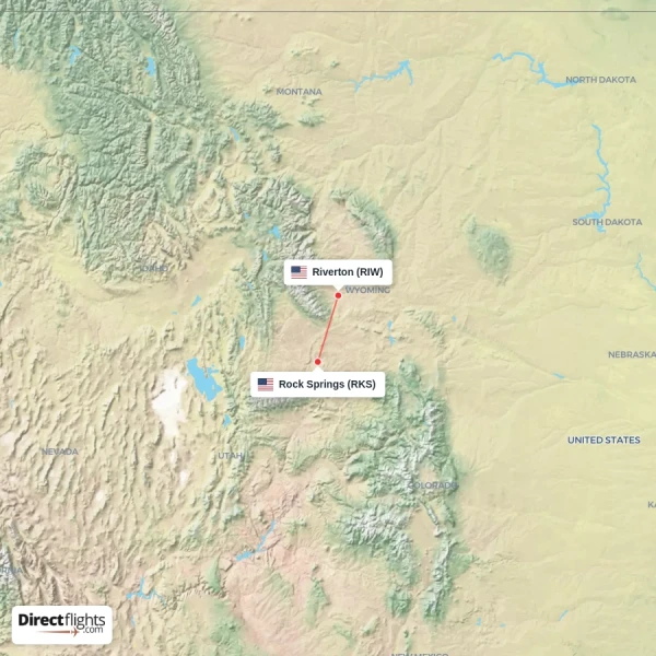 Riverton - Rock Springs direct flight map