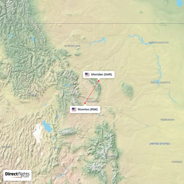 Riverton - Sheridan direct flight map
