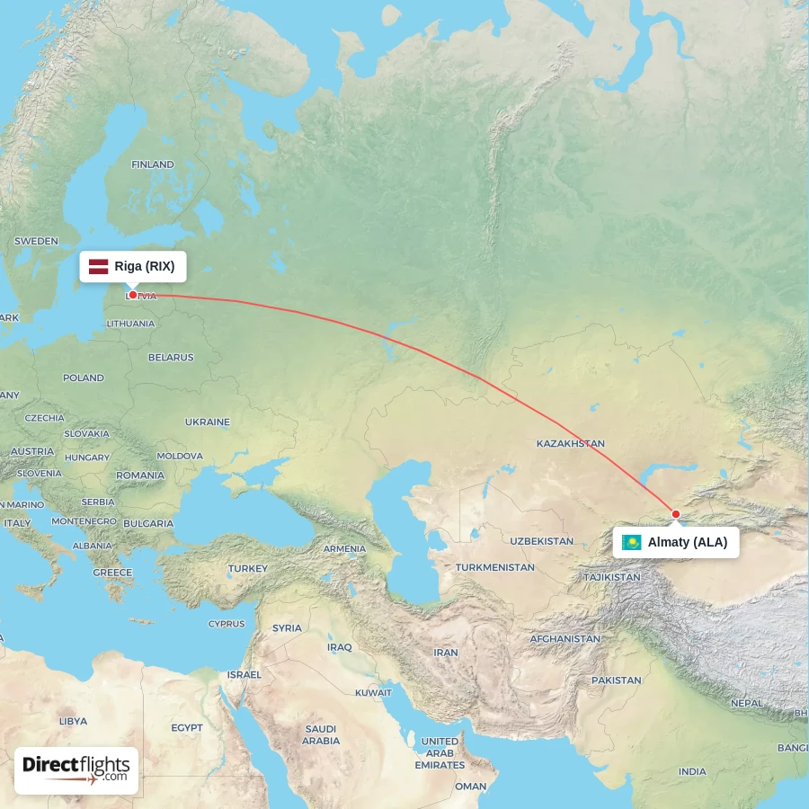 RIX - ALA route map