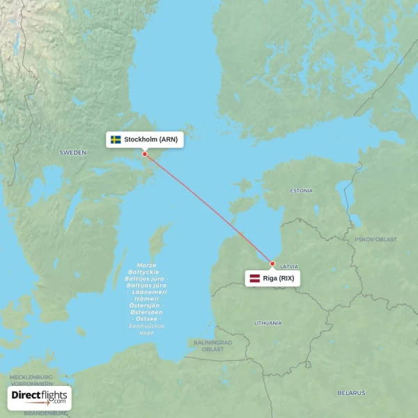 Riga - Stockholm direct flight map