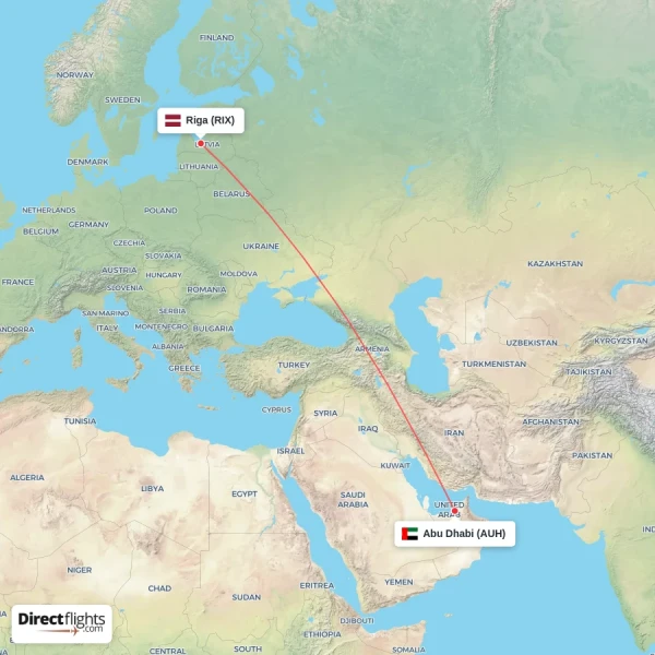 Riga - Abu Dhabi direct flight map