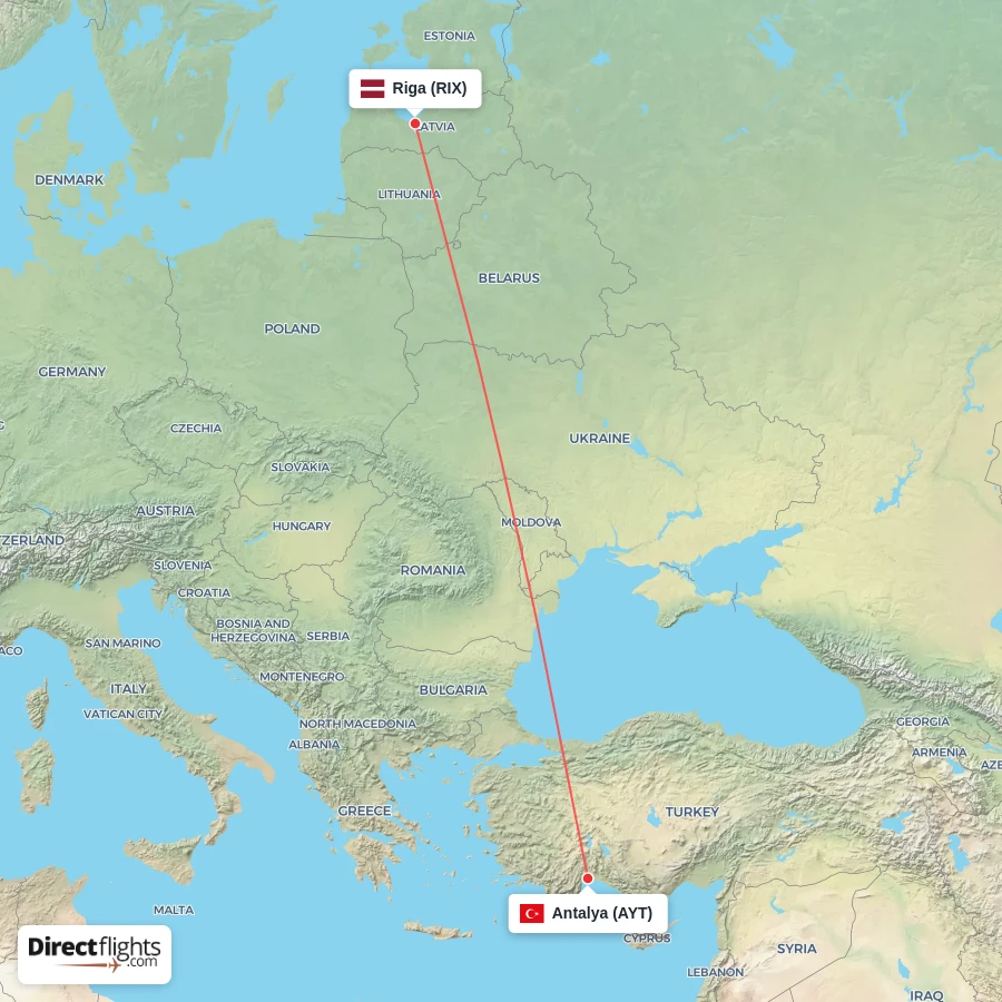 RIX - AYT route map