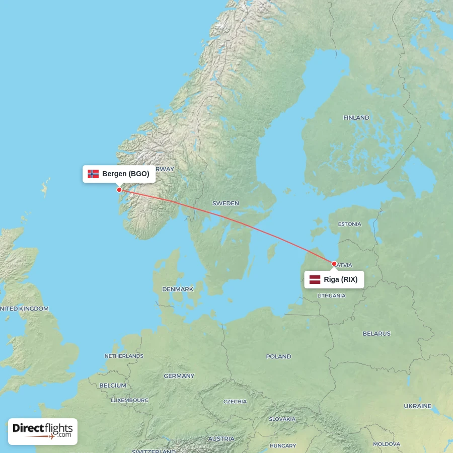 RIX - BGO route map