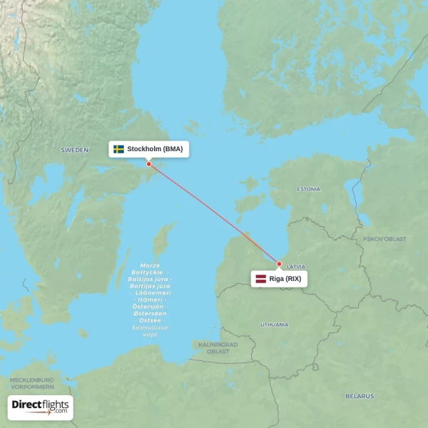 Riga - Stockholm direct flight map