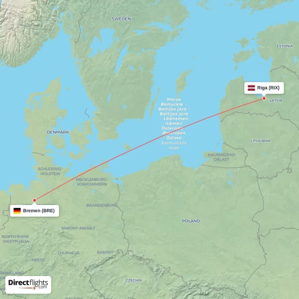 Riga - Bremen direct flight map