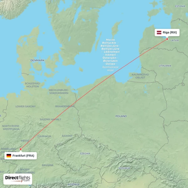 Riga - Frankfurt direct flight map