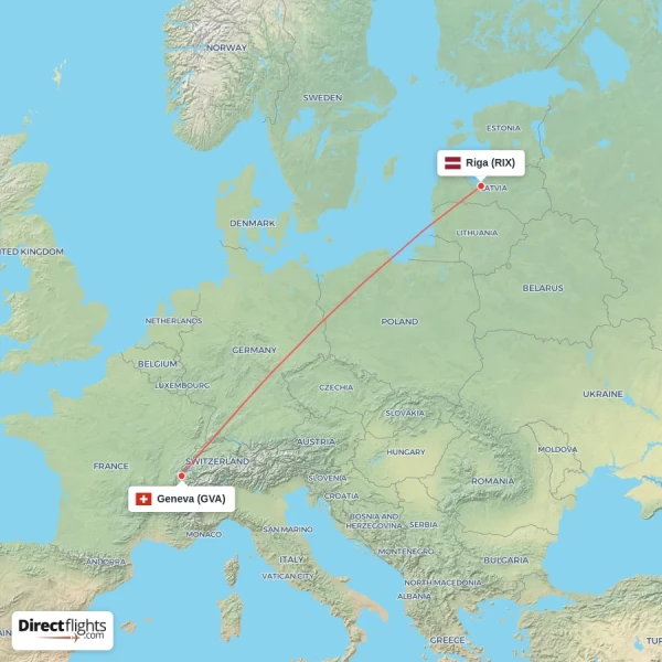 Riga - Geneva direct flight map