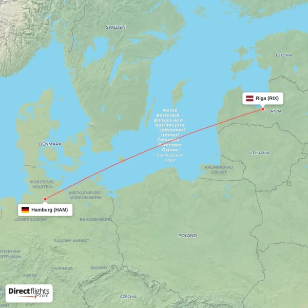 Riga - Hamburg direct flight map