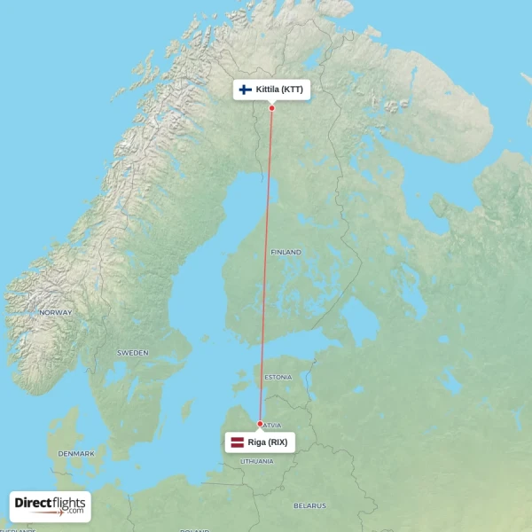 Riga - Kittila direct flight map