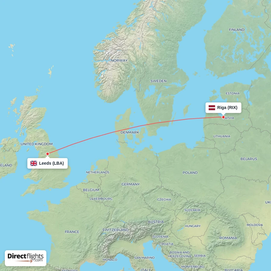 RIX - LBA route map