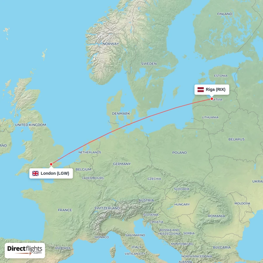 RIX - LGW route map