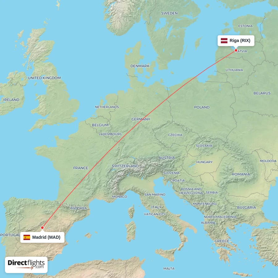 RIX - MAD route map