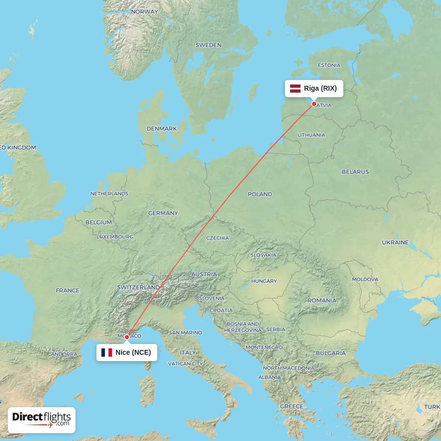 RIX - NCE route map
