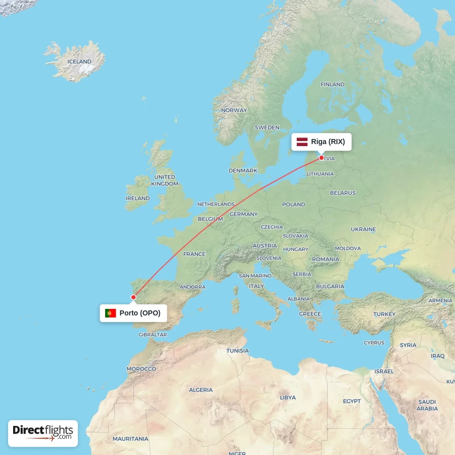 RIX - OPO route map