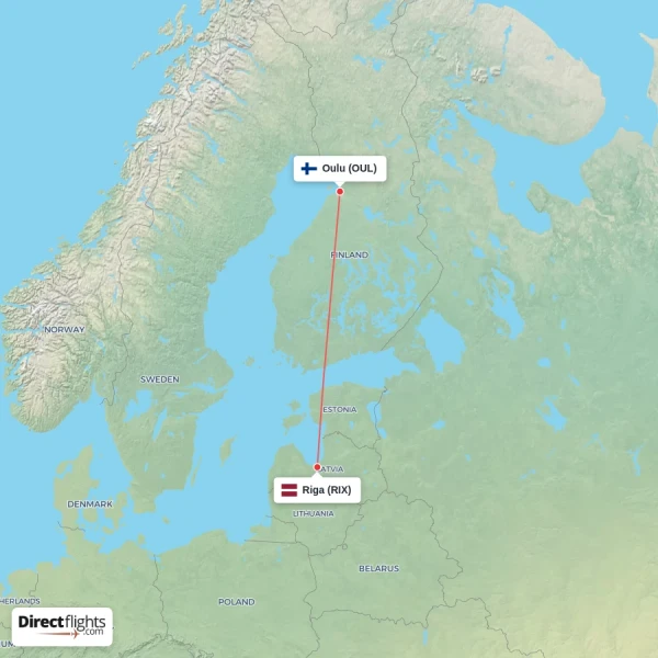 Riga - Oulu direct flight map
