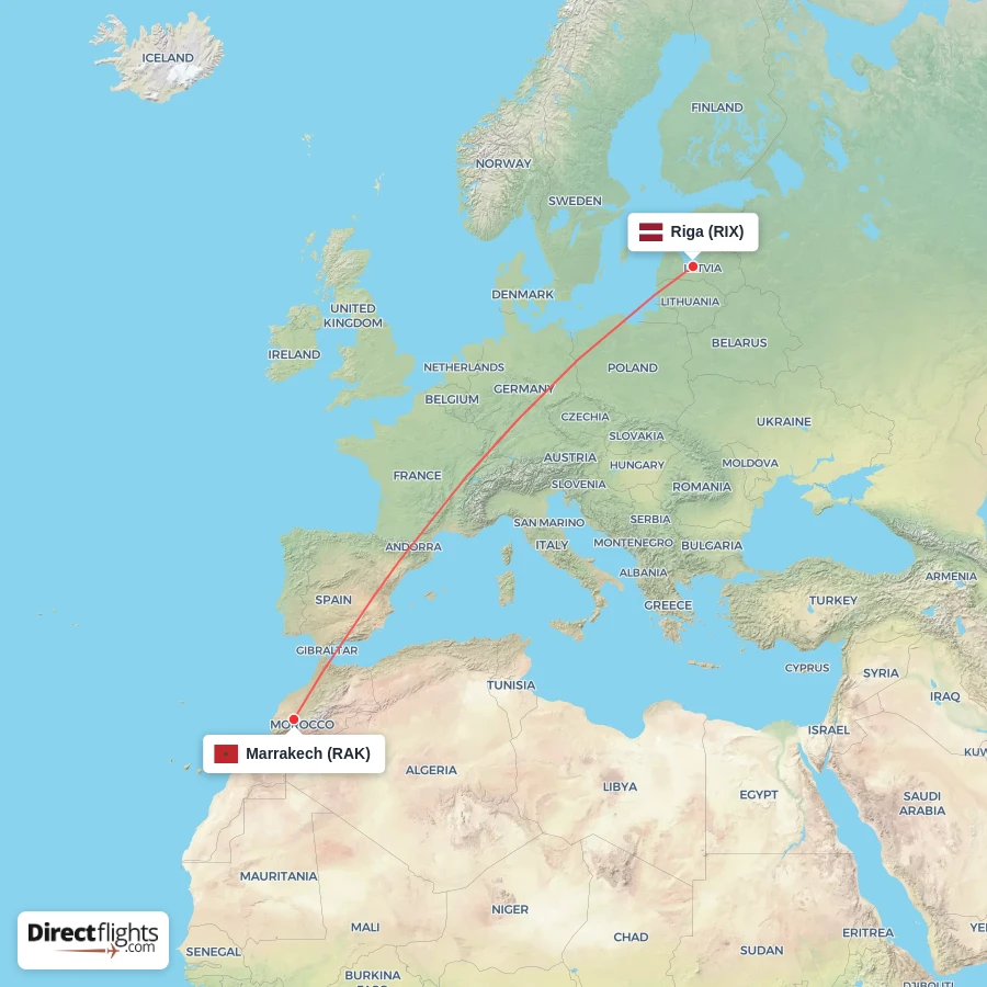 RIX - RAK route map