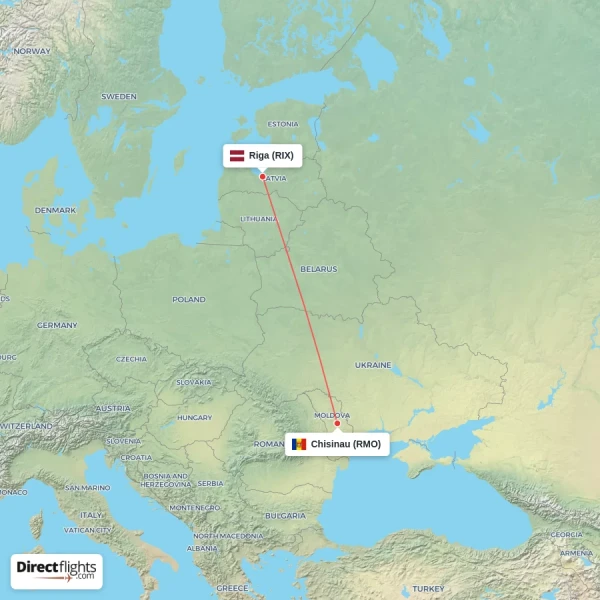 Riga - Chisinau direct flight map