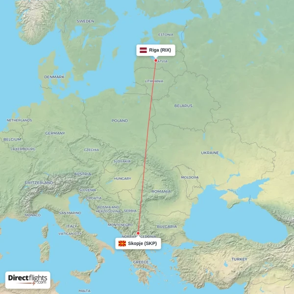 Riga - Skopje direct flight map