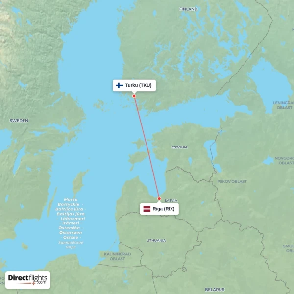 Riga - Turku direct flight map