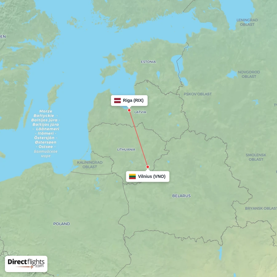 RIX - VNO route map