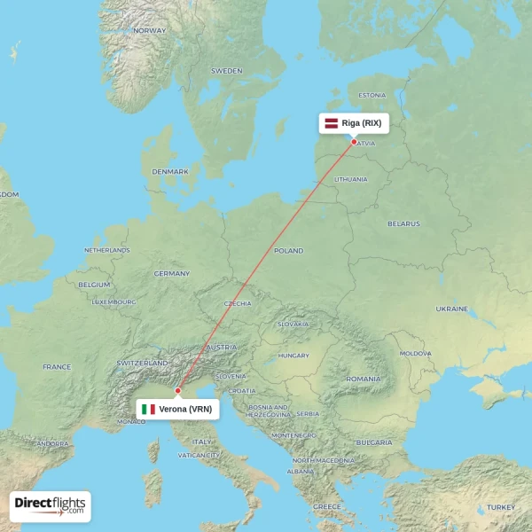 Riga - Verona direct flight map