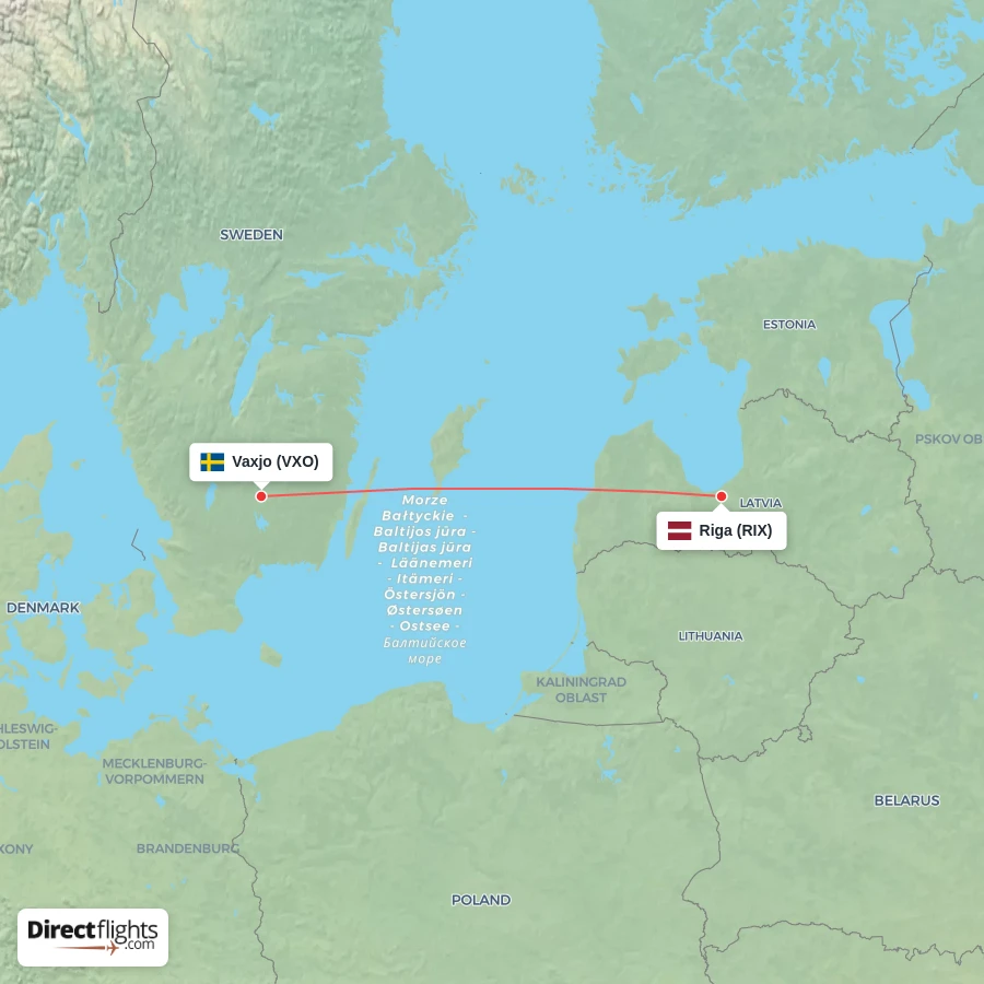RIX - VXO route map