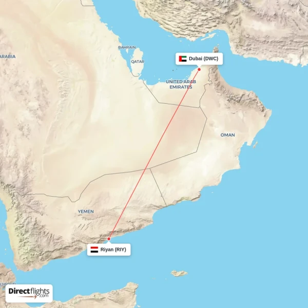 Riyan - Dubai direct flight map