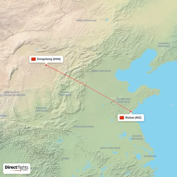 Rizhao - Dongsheng direct flight map
