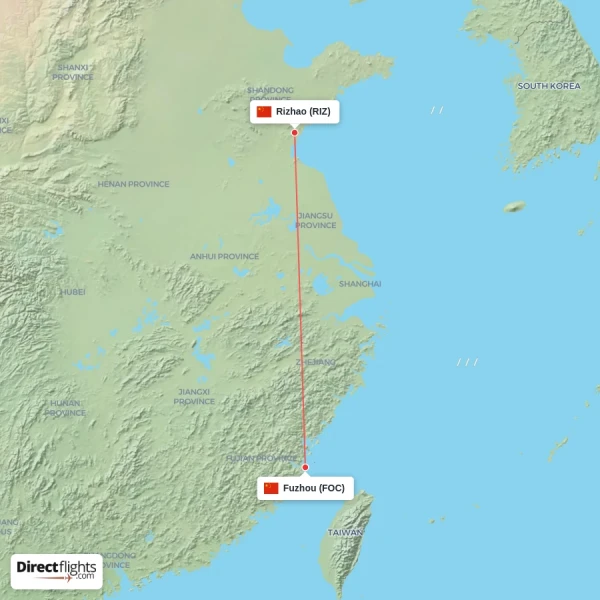 Rizhao - Fuzhou direct flight map