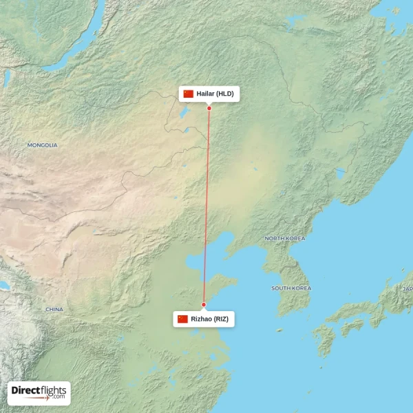 Rizhao - Hailar direct flight map