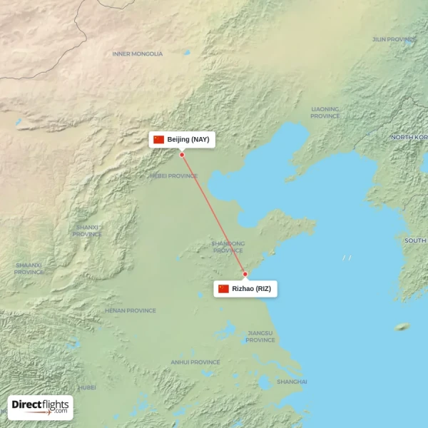 Rizhao - Beijing direct flight map