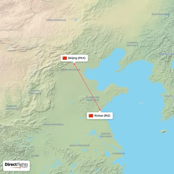 Rizhao - Beijing direct flight map