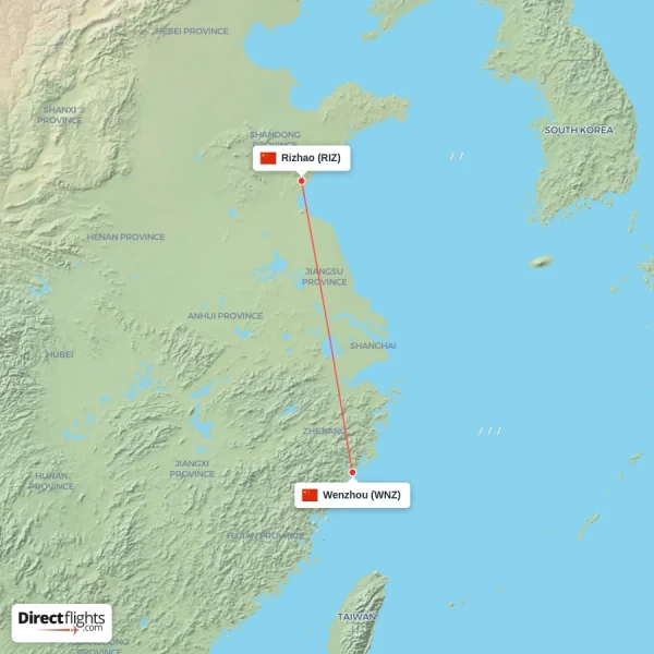 Rizhao - Wenzhou direct flight map