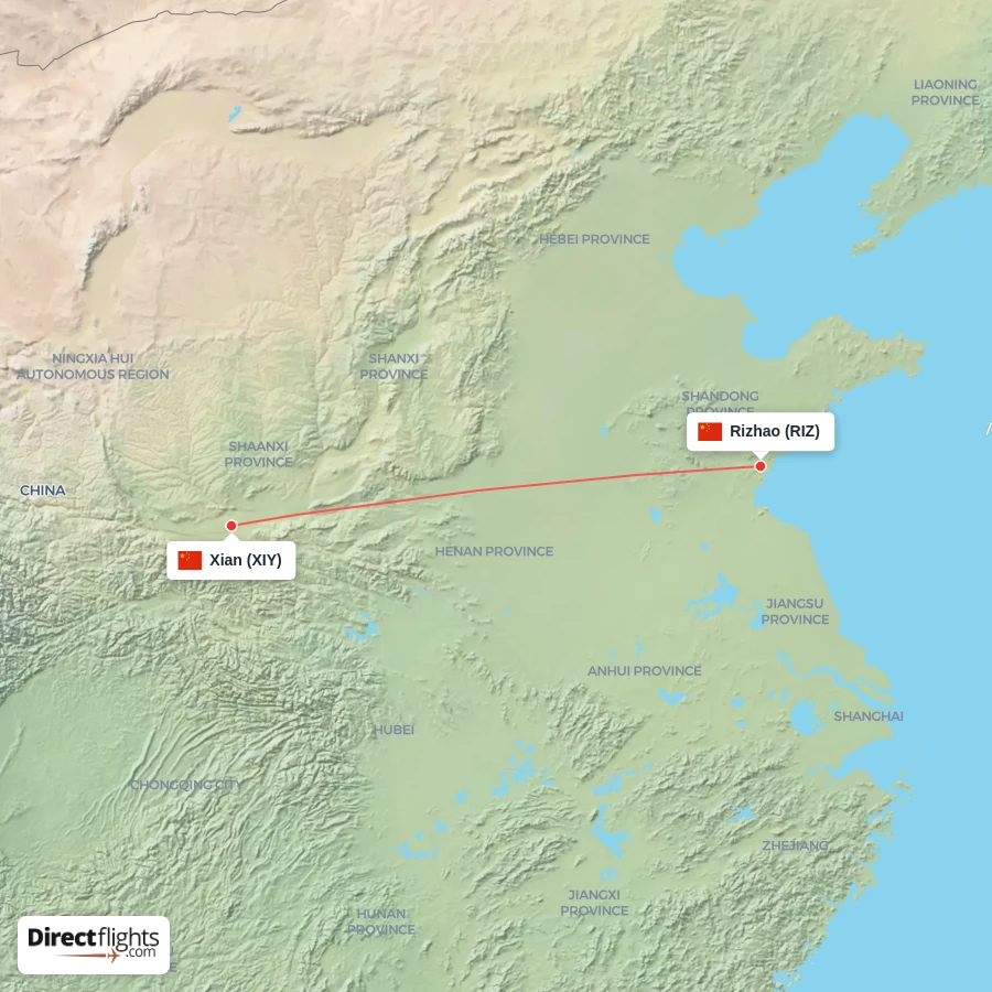 RIZ - XIY route map