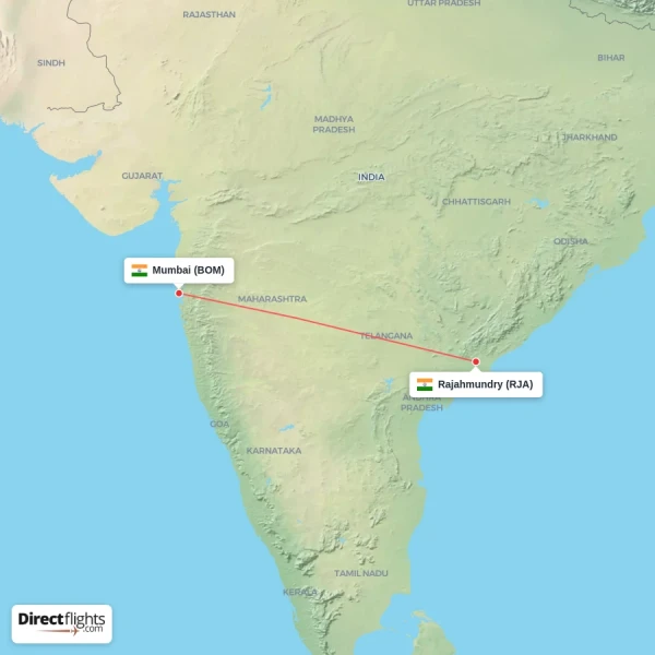 Rajahmundry - Mumbai direct flight map
