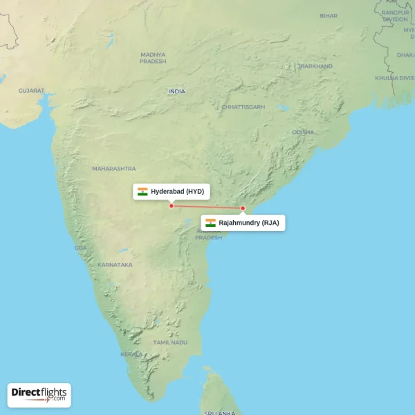 Rajahmundry - Hyderabad direct flight map