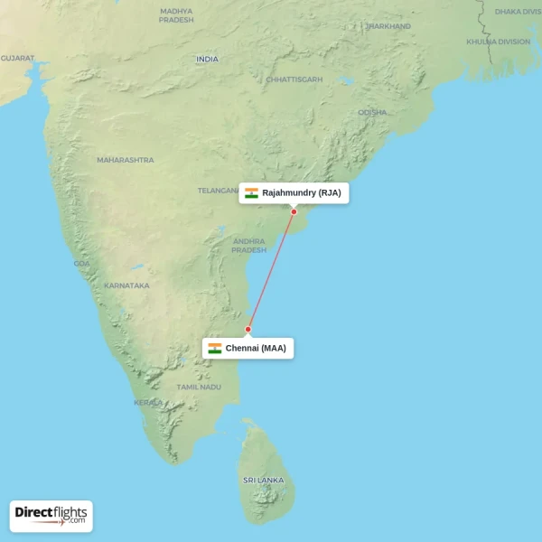 Rajahmundry - Chennai direct flight map