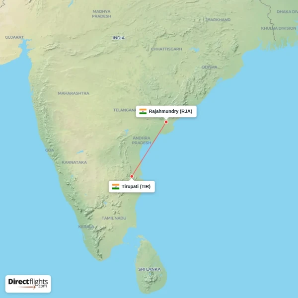 Rajahmundry - Tirupati direct flight map