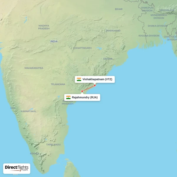 Rajahmundry - Vishakhapatnam direct flight map