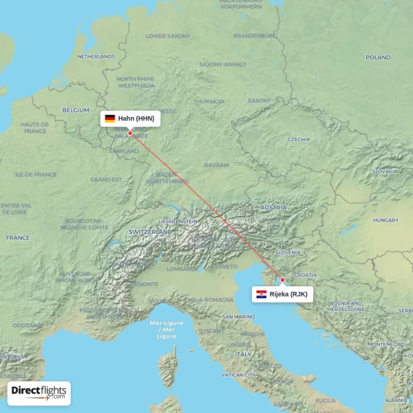 Rijeka - Hahn direct flight map