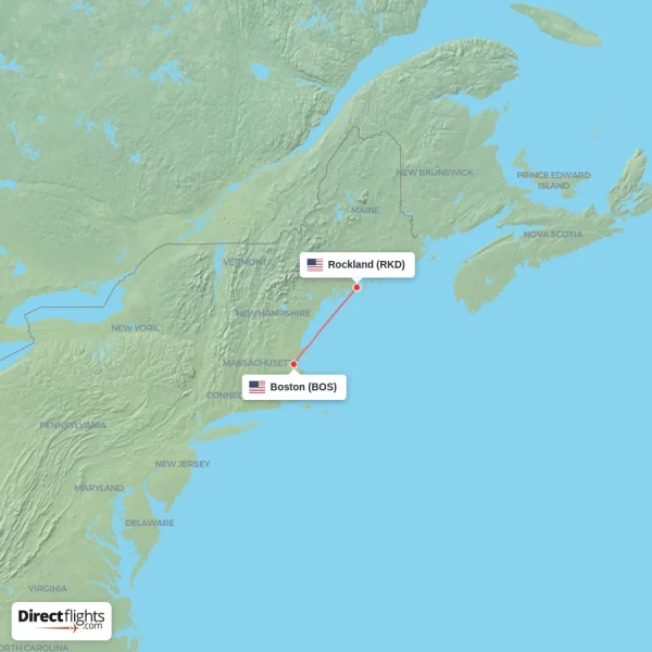 Rockland - Boston direct flight map