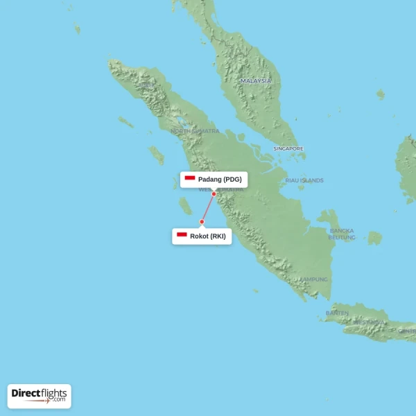 Rokot - Padang direct flight map