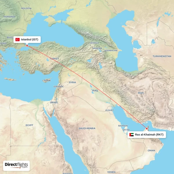 Ras al-Khaimah - Istanbul direct flight map
