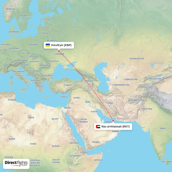 Ras al-Khaimah - Kiev/Kyiv direct flight map