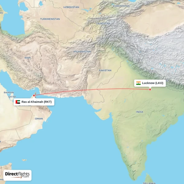 Ras al-Khaimah - Lucknow direct flight map
