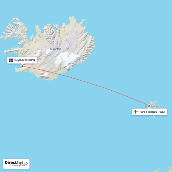 Reykjavik - Faroe Islands direct flight map