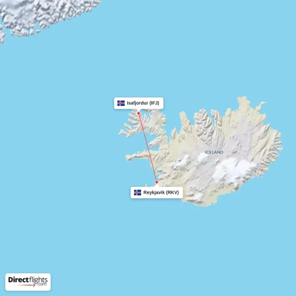 Reykjavik - Isafjordur direct flight map