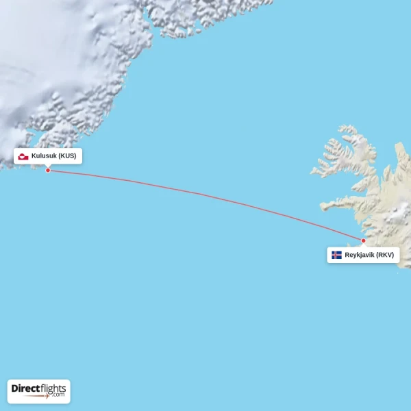 Reykjavik - Kulusuk direct flight map